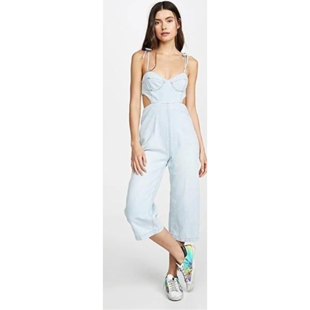 DL1961 Hepburn Jumpsuit Ibiza Light Wash Denim Cut Out Wide Leg Small 8198